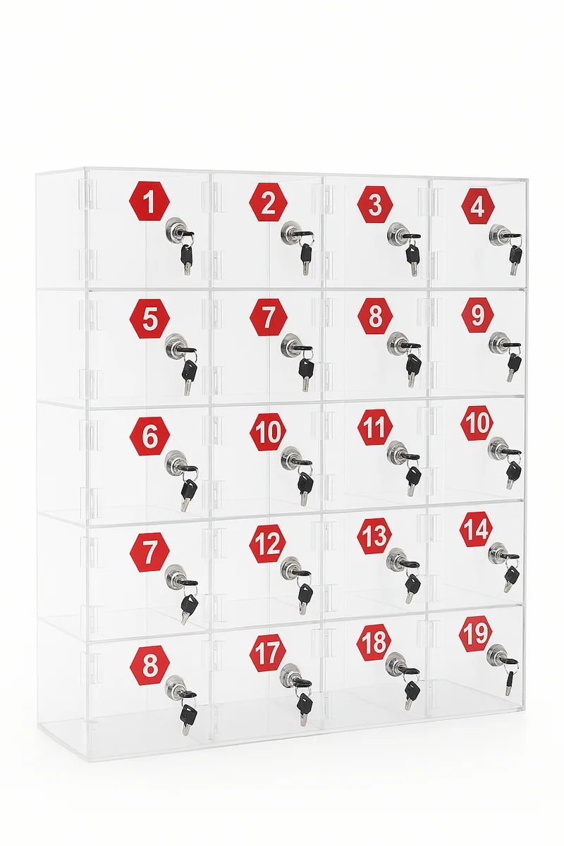 Gabinete porta celulares · 20 espacios — Acrílico