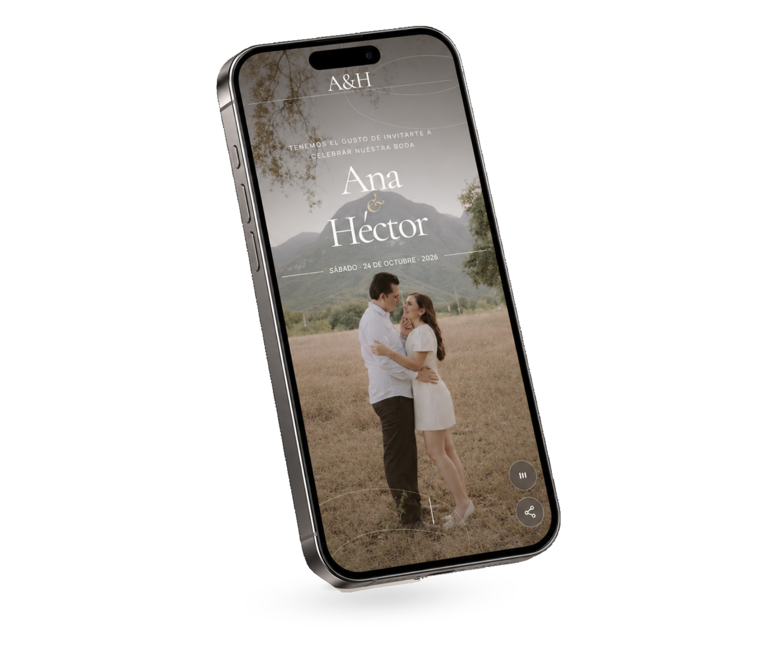 Invitación digital de Ana y Héctor mostrada en un iPhone
