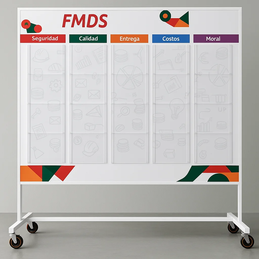 Pizarrón SQDCP 120 x 240 cm. Estructura Móvil con Porta Hojas tamaño Carta