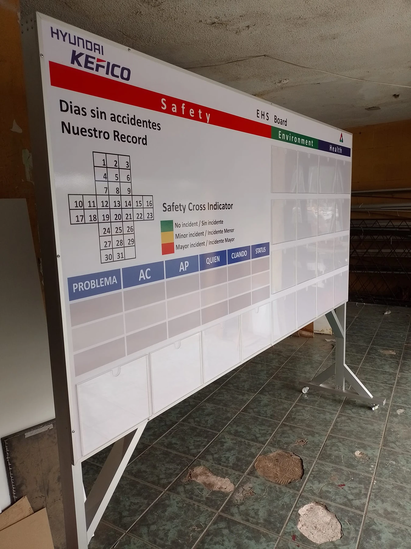 Pizarrón de días sin accidentes